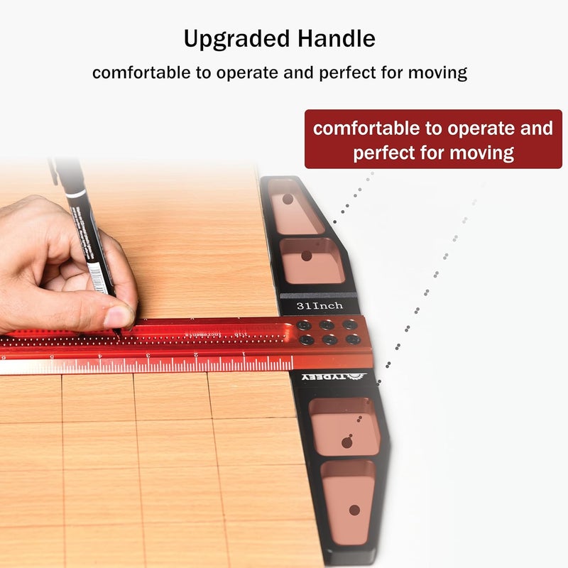 Tydeey 12, 24, 31, 39 in Precision Ruler Square T-Shaped Woodworking Scriber Measuring Tool, Aluminum Alloy Architect Ruler for Carpenter Work, T Type Wood Layout and Measuring Tools (31 inch) - Image 3